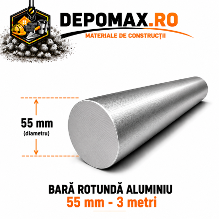 Bara rotunda aluminiu 55 mm, 3 metri, EN AW-6082